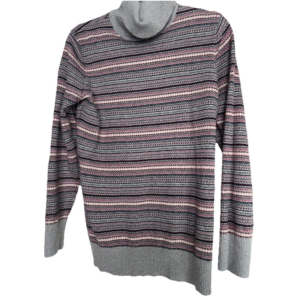 LL Bean Womens size LARGE Fair Isle Cotton Cashmere Pullover Sweater Gray 503413